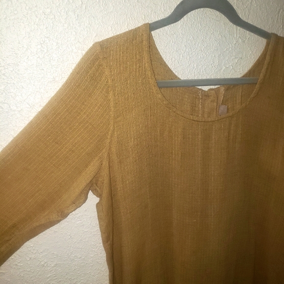 Flax Sz S Linen Blend Yellow Tunic Blouse 3/4 Sleeve Lagenlook Button Accet Top - Picture 2 of 10